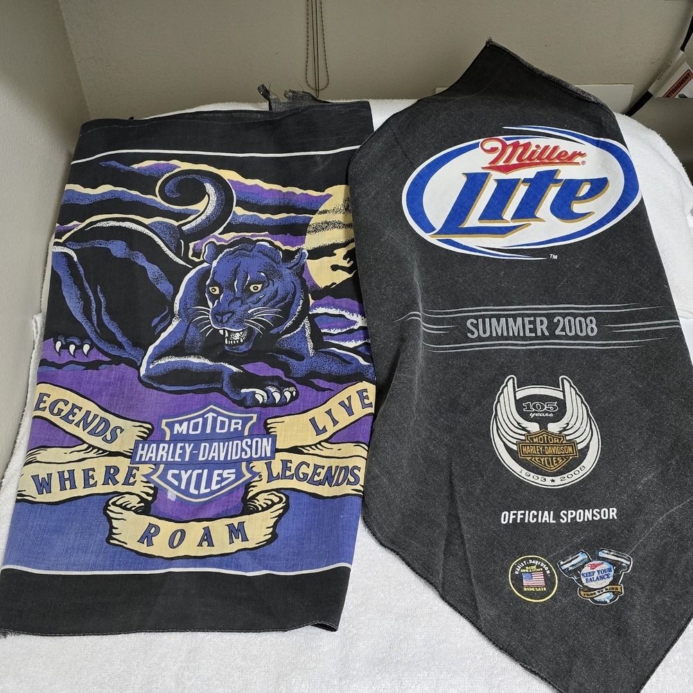 VTG 80s Harley Davidson Bandana Purple Panther Legends Live Where Roam + Miller
